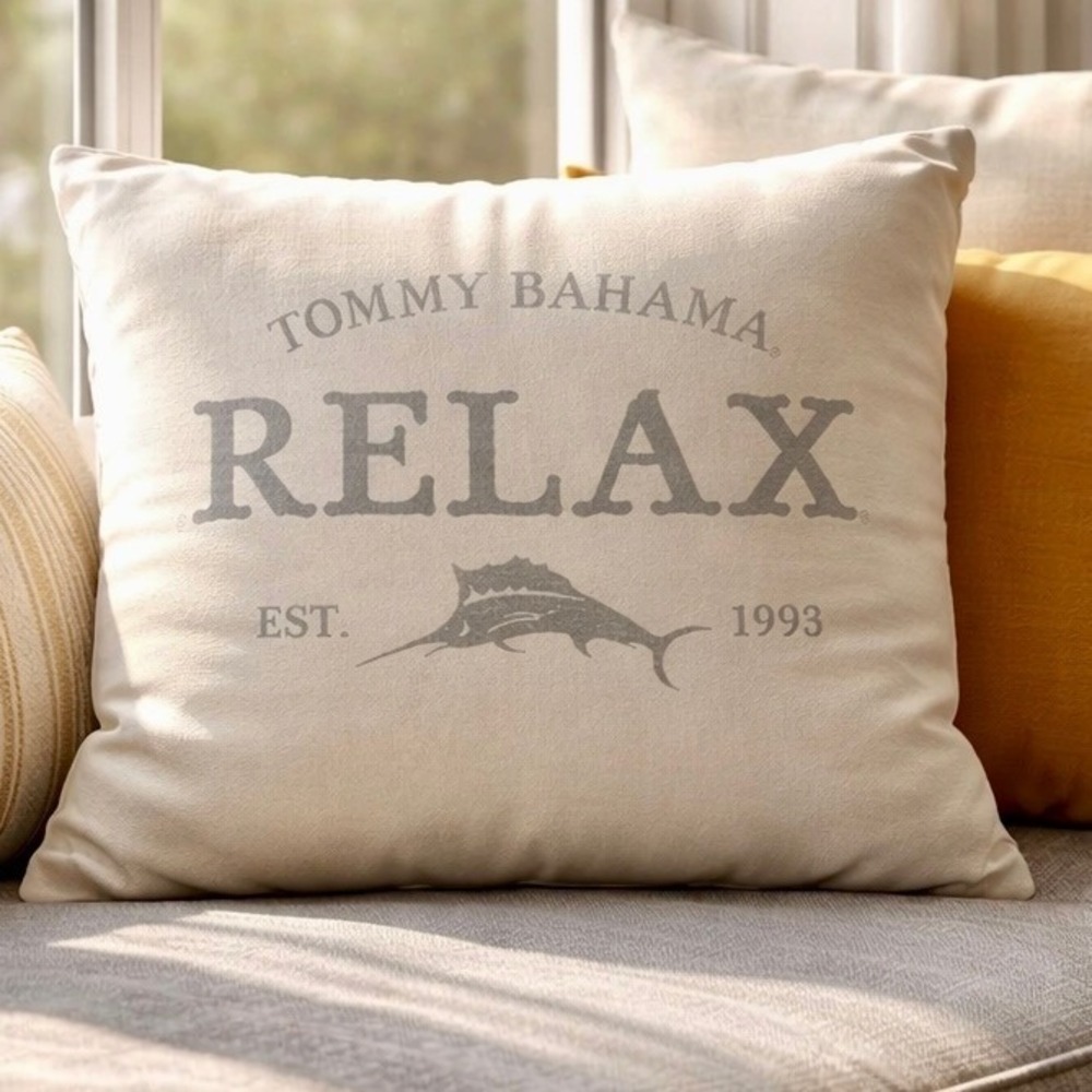 Tommy Bahama Throw Pillow 16" x 16" Cream Relax Marlin Coastal Decor